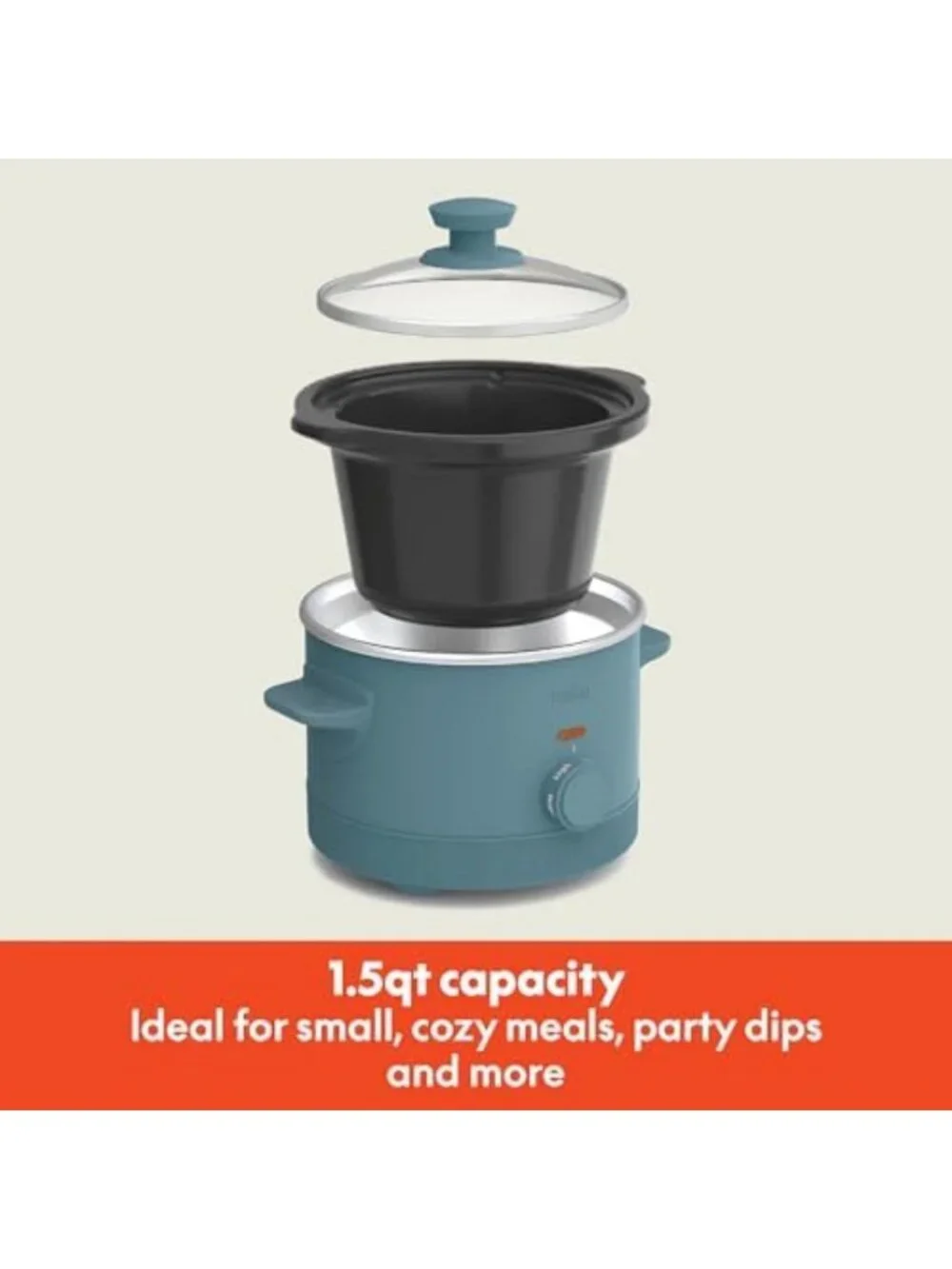 Non-Toxic 1.5qt Manual Slow Cooker with 3 Heat Settings - Perfect for Easy Meals